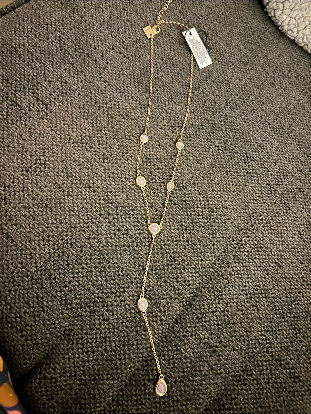 White House Black Market Gold-Tone Lariat Necklace with white Stones